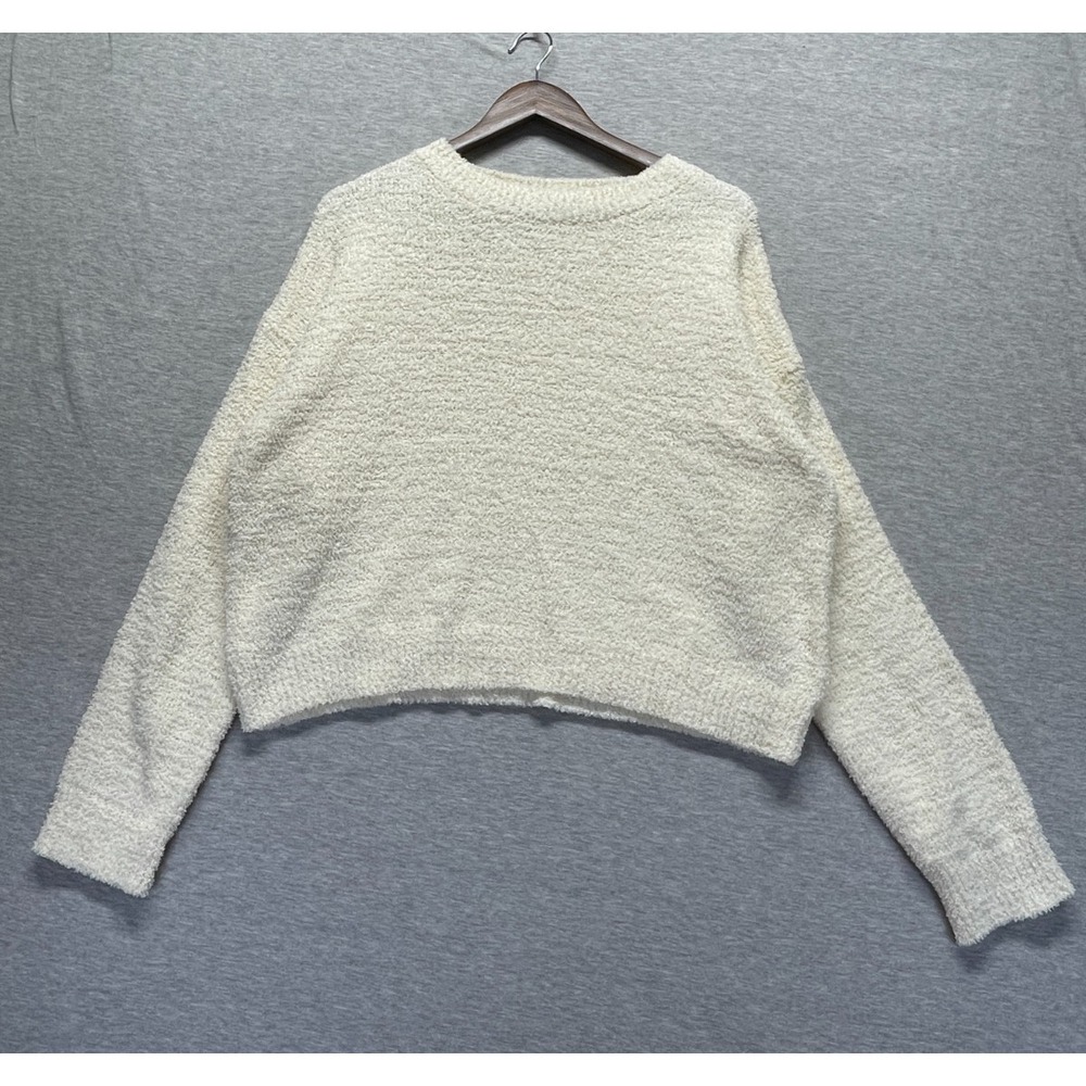 Double Zero Sweater Womens Large Cream Boucle Knit Ribbed Drop Shoulder Winter